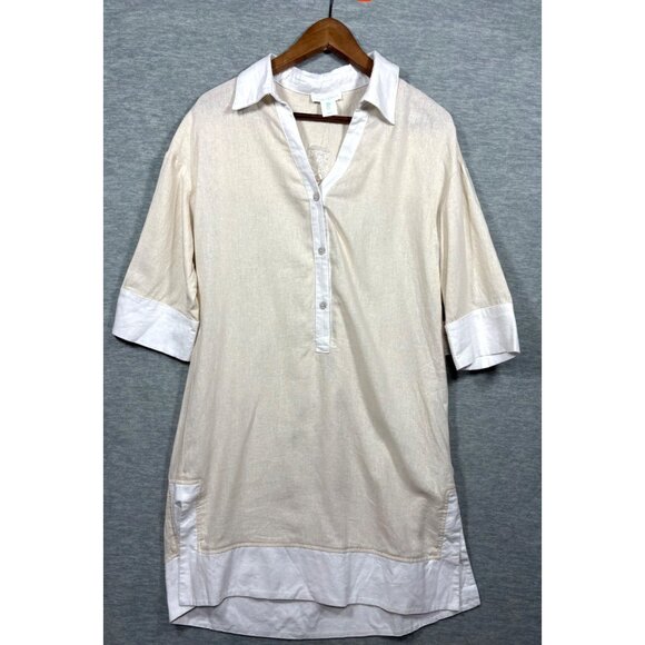 Cynthia Rowley Womens Dress S Beige White Linen Blend - Picture 1 of 7